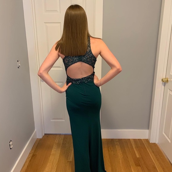 dark green beaded designed formal dress - Picture 4 of 4
